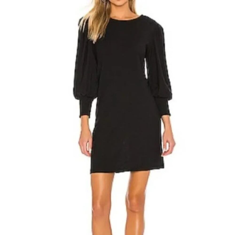 Nation LTD Loren Puff Sleeve Long Sleeve Mini Dress Pima Cotton Black Small